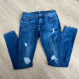7 For All Mankind Skinny Distressed Ripped Jeans - 27